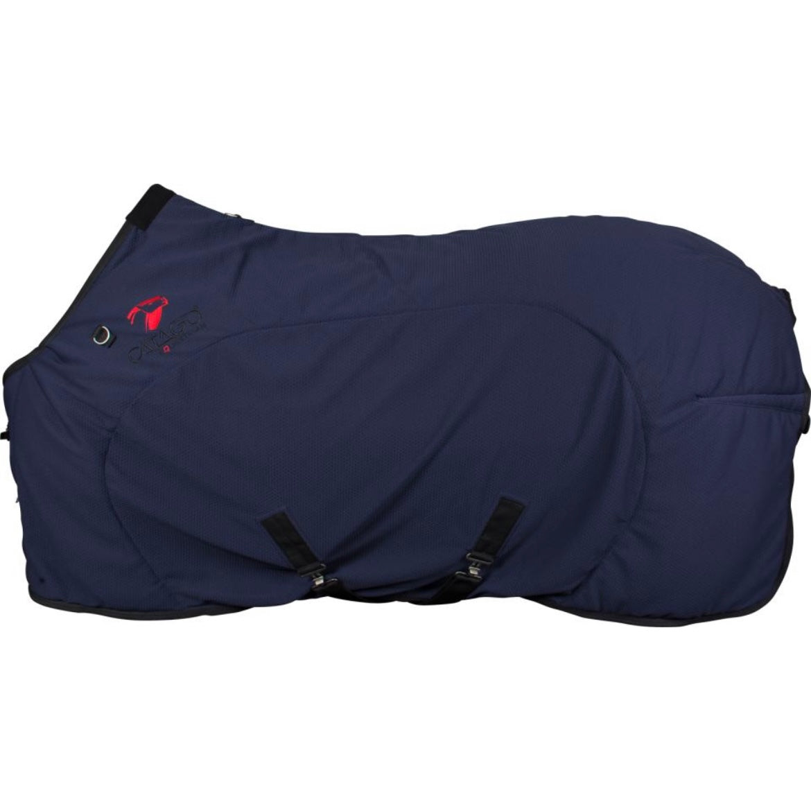 Catago FIR-TECH rug zwart blauw navy deken rug back hals nek zwart recuptex circulatie lak shine dierenarts rugblessure paard pony magneet magnetisch blessure doorbloeding artrose wedstrijd kentucky bond bont luxe chique magneet blauw zwart navy ontspannen relaxe infrared infrarood