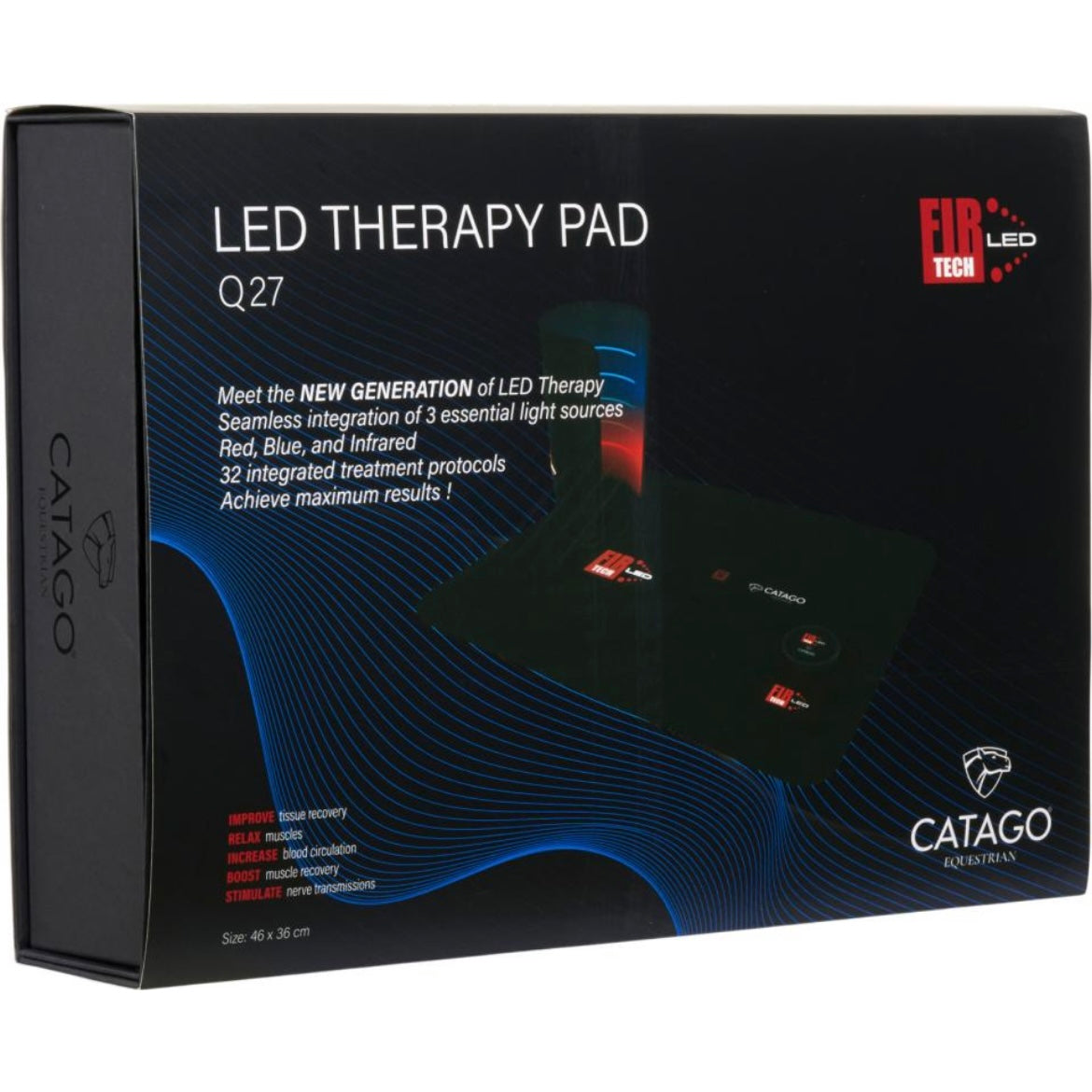 Catago FIR-TECH LED Therapy Pad Small LED pees pezen blessure dierenarts licht infrarood light billen spieropbouw rug knieen hals nek hoofd borst bevestiging makkelijk benen paard pony verschillende aan knop laser ontsteking gat herstellen ontstoken stal beschermers klitterband bevestigen stableboots circulatie magnetisch doorbloeding artrose rust training relaxe ontspannen massage cooling koeling ijs ice gebroken recuptex magneet