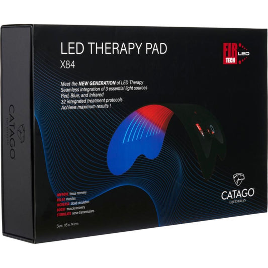 Catago FIR-TECH LED Therapy Pad Large groot LED pees pezen blessure dierenarts licht infrarood light billen spieropbouw rug knieen hals nek hoofd borst bevestiging makkelijk benen paard pony verschillende aan knop laser ontsteking gat herstellen ontstoken stal beschermers klitterband bevestigen stableboots circulatie magnetisch doorbloeding artrose rust training relaxe ontspannen massage cooling koeling ijs ice gebroken recuptex magneet aan mensen honden knop standen programma